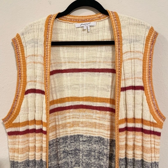 Foxcroft Women Knit Vest Size Large White Nico Striped Open Front Longline Boho - Picture 6 of 13